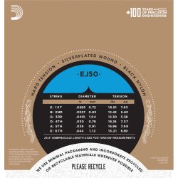 D'Addario EJ50, Hard, Silver wound/Black trebles